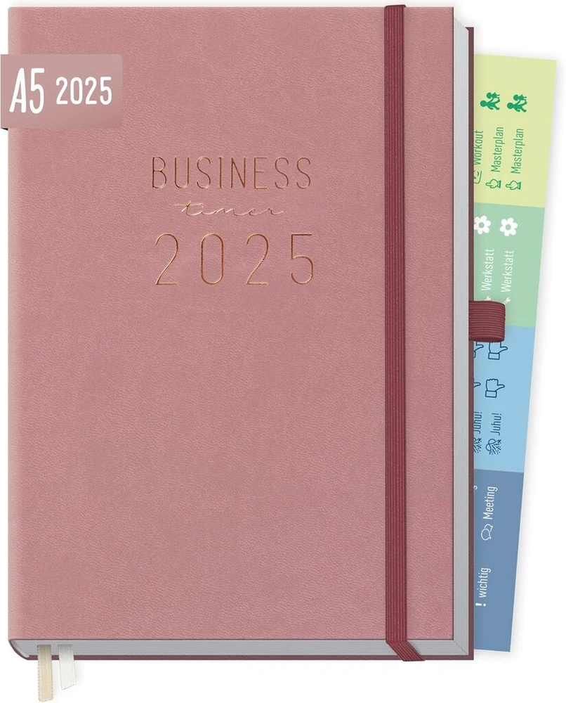 Häfft® Business Timer Deluxe 2025 A5 "dusky Rožinė" 1 savaitė 2 puslapiai - knyginis kalendorius, susitikimų planuoklis, savaitinis planuoklis, savaitinis kalendorius, organizatorius, susitikimų kalendorius - tvarus ir draugiškas klimatui