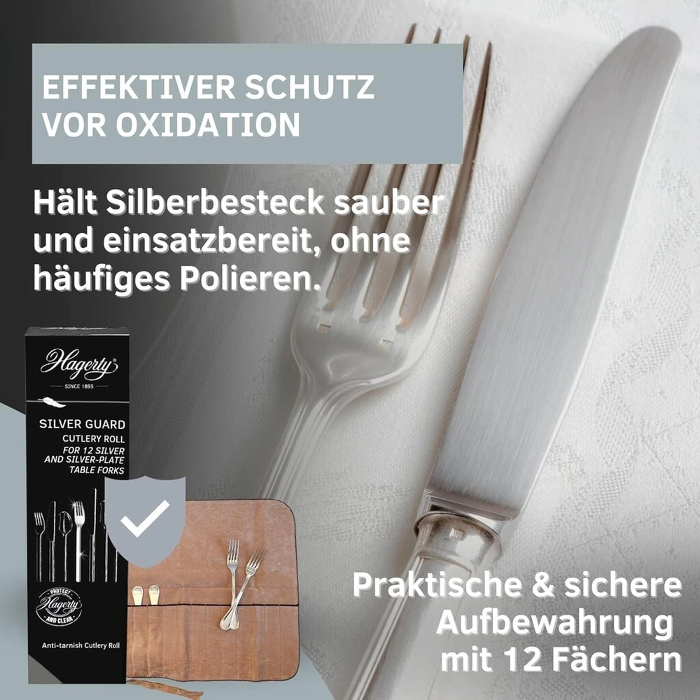 Hagerty Sidabrinis Guard stalo įrankių dėklas sidabro ir sidabru dengtiems įrankiams 43,5 x 43 cm i praktiškas sidabro stalo įrankių laikymas su apsauga nuo apnašų i stalo šakučių laikiklis su 12 skyrių