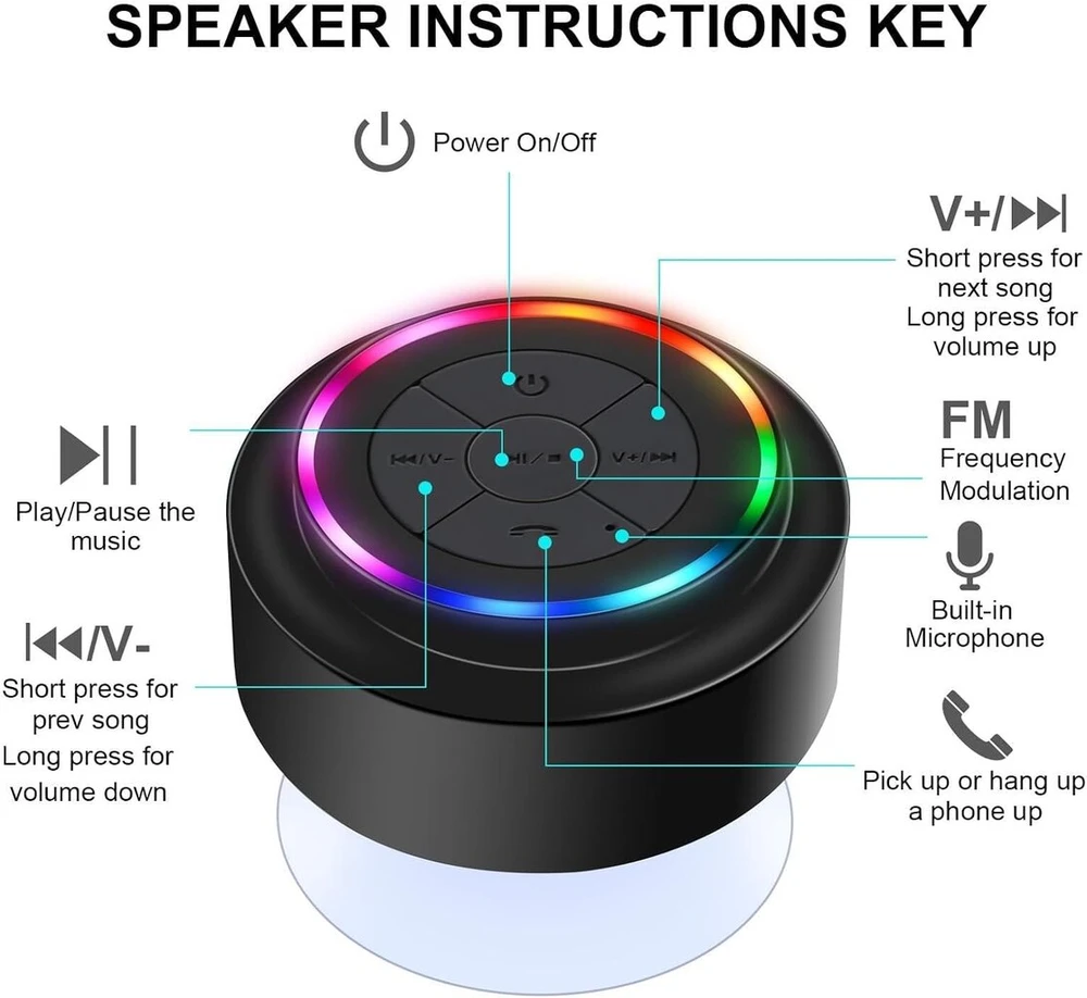 Kompiuterio kolonėlės Haissky nešiojama bluetooth kolonėlė, nešiojama vandeniui atspari belaidė kolonėlė su siurbtuku, laisvų rankų sistema, įmontuotas mikrofonas