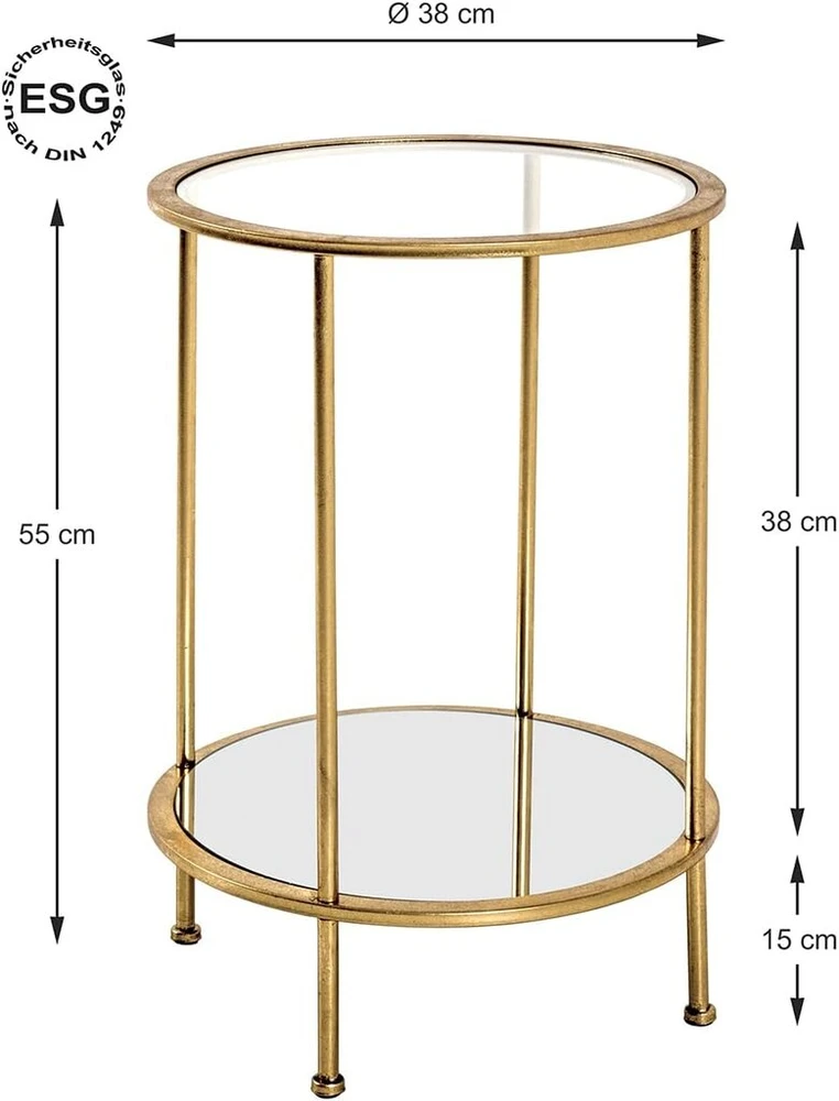 Haku Möbel staliukas aukso spalvos metalinis saugus veidrodinis stiklas, aukštis 55 cm x skersmuo 38 cm, stilius: Art Deco
