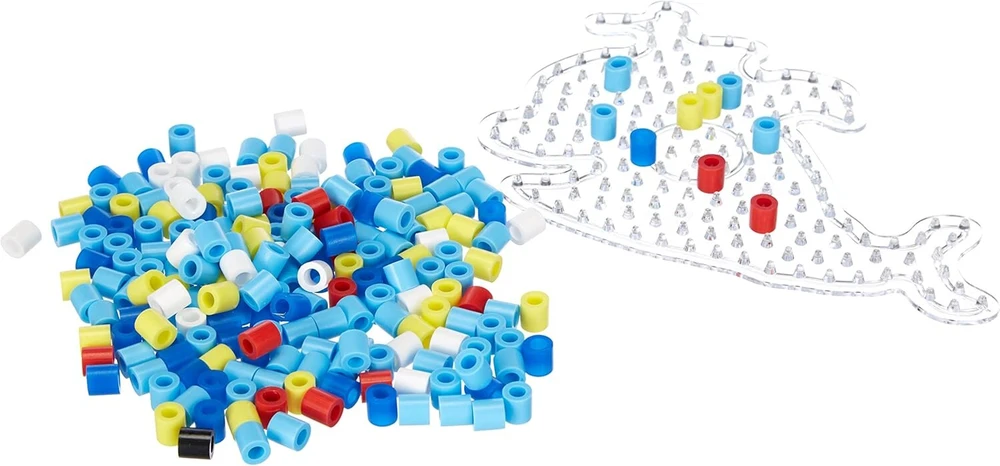 Hama perlen 8932 rinkinys banginis su apytiksl. 250 spalvingų maxi karoliukų, kurių skersmuo 10 mm, smeigtukų plokštelė skaidri, įskaitant lyginimo popierių, kūrybinė amatų pramoga jauniems ir seniems, spalvinga