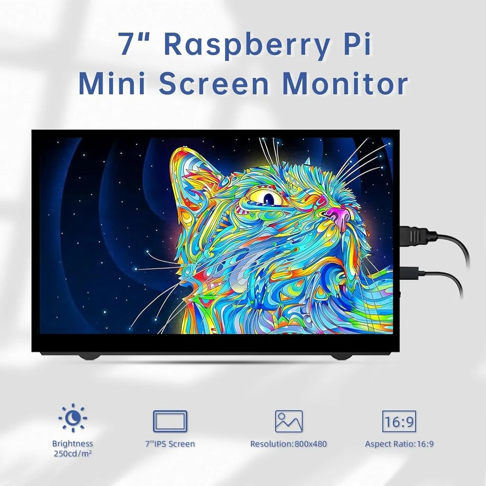 Hamtysan Raspberry Pi ekranas, 7 colių mini monitorius 800 x 480 Hdmi ekranas mažas Ips Lcd nešiojamas monitorius, skirtas Raspberry Pi 4/3/2/zero/b/b+ Win10/8/7 (be lietimo)