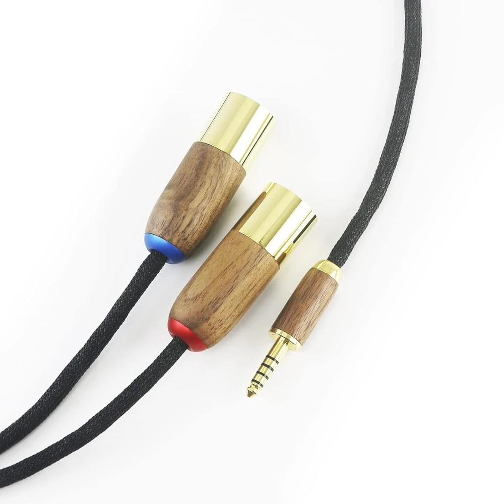 Hansnby 4,4 mm subalansuotas vyriškas į dvigubą Xlr vyrišką audio adapterio kabelį 4,4 mm į 2 Xlr subalansuotas kabelis 6n Occ vario sidabruotas kabelis riešutmedžio medžio apvalkalas 30 cm