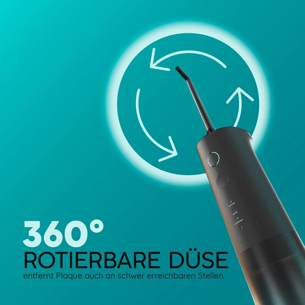 Dantų šepetėlis Happybrush belaidis burnos irigatoriaus rinkinys elektrinis dantų valiklis su 3 savaičių baterija 360° besisukantys antgaliai efektyvus tarpdančių valymas, vandens siūlas juodas/mėtų