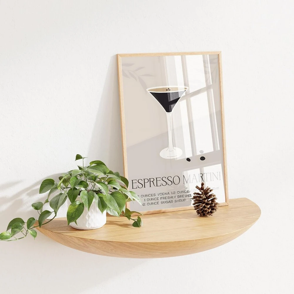 Happymotive Espresso Martini plakatas, kokteilių plakatas su receptu ir ingredientais, moderni sienų dekoracija barui, virtuvei ir svetainei, aukščiausios kokybės spaudinys ant 300g popieriaus, din a2, a3 ir a4