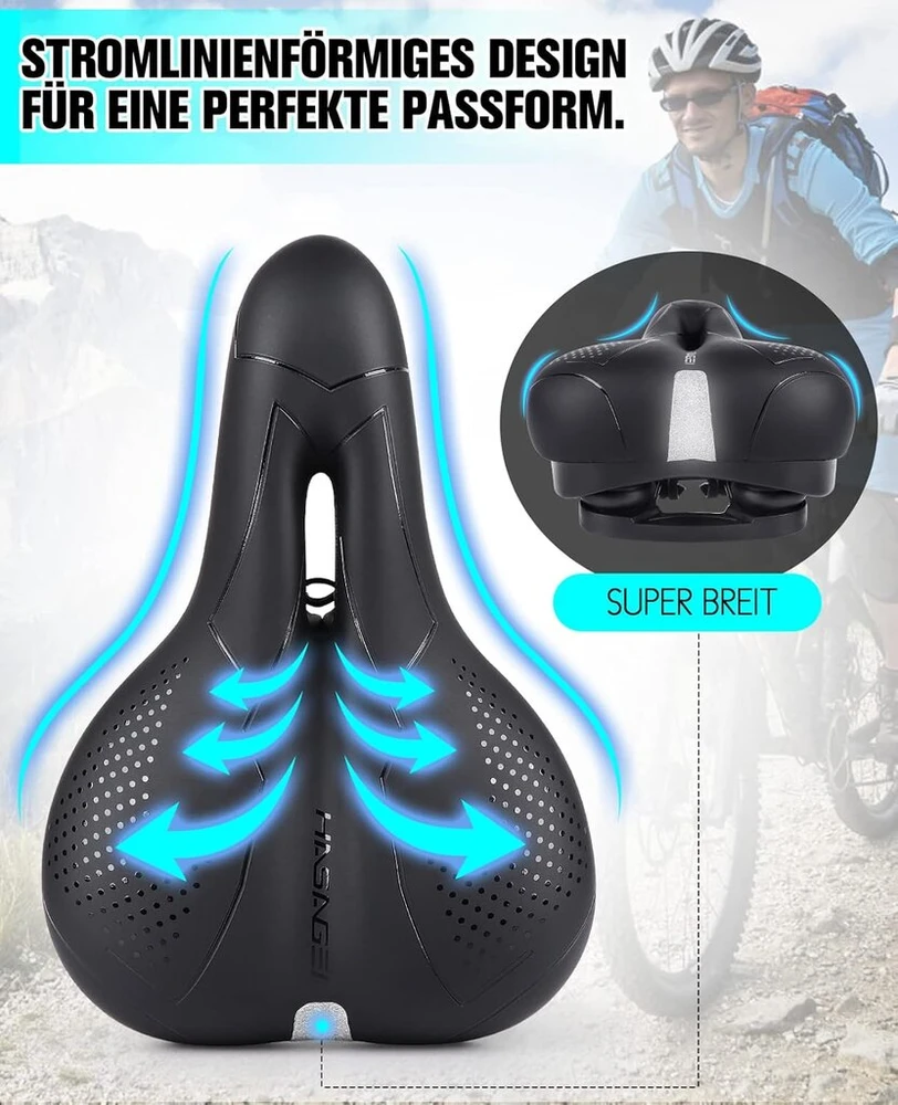 Hasagei dviračio balnelis, skirtas vyrams, patogus gelinis balnelis, skirtas moterims, dviračio balnelis, gelinis itin platus minkštas ir patogus mtb balnelis, amortizuojantis ergonomiškas dviračio sėdynė