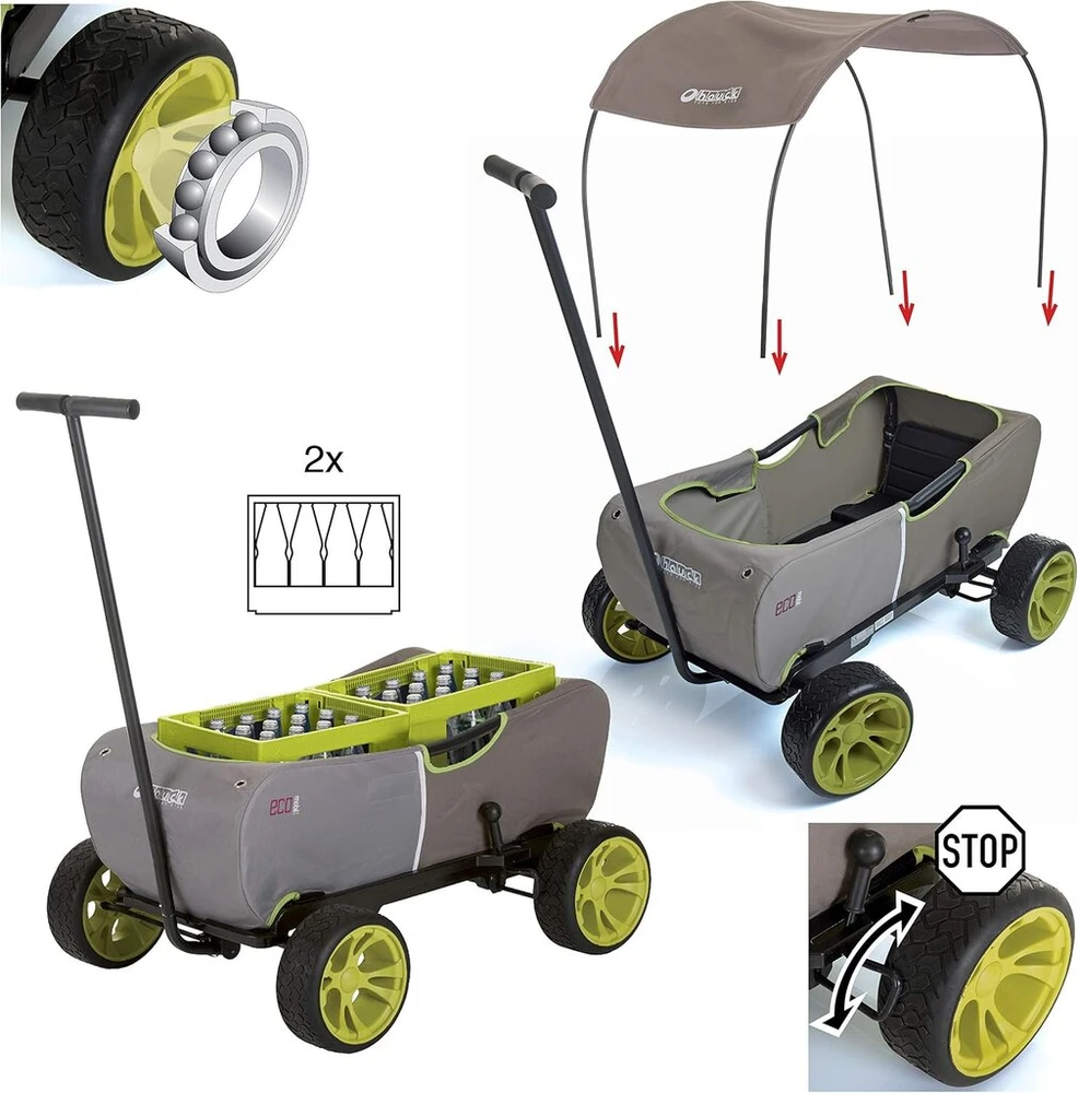 Hauck Eco Mobile vežimėlis-rankinis vežimėlis 2 vaikams su stogeliu nuo saulės ir sėdynės paminkštinimu, sulankstomas, apkrova 50 kg - Forest Žalias