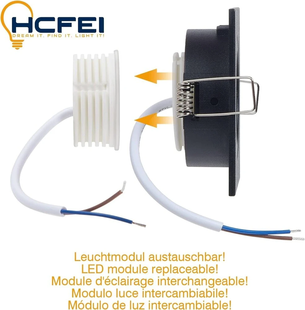 Hcfei Led įleidžiamas prožektorius itin plonas 425 liumenų 230 v 5 w reguliuojamas kvadratinis korpusas pasukamas juodas (10 - neutrali balta)