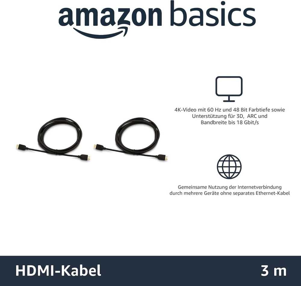 Hdmi 2.0 Kabelis 3m, 4k 60hz, 3d, Arc, 2 vnt.