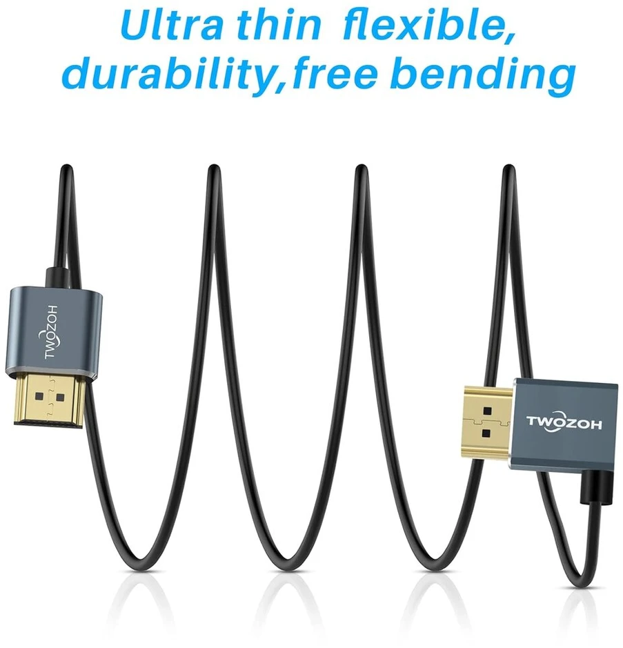 Hdmi 2.0 kampinis 90° kairysis kabelis, 0.3m, plonas, 4k@60hz