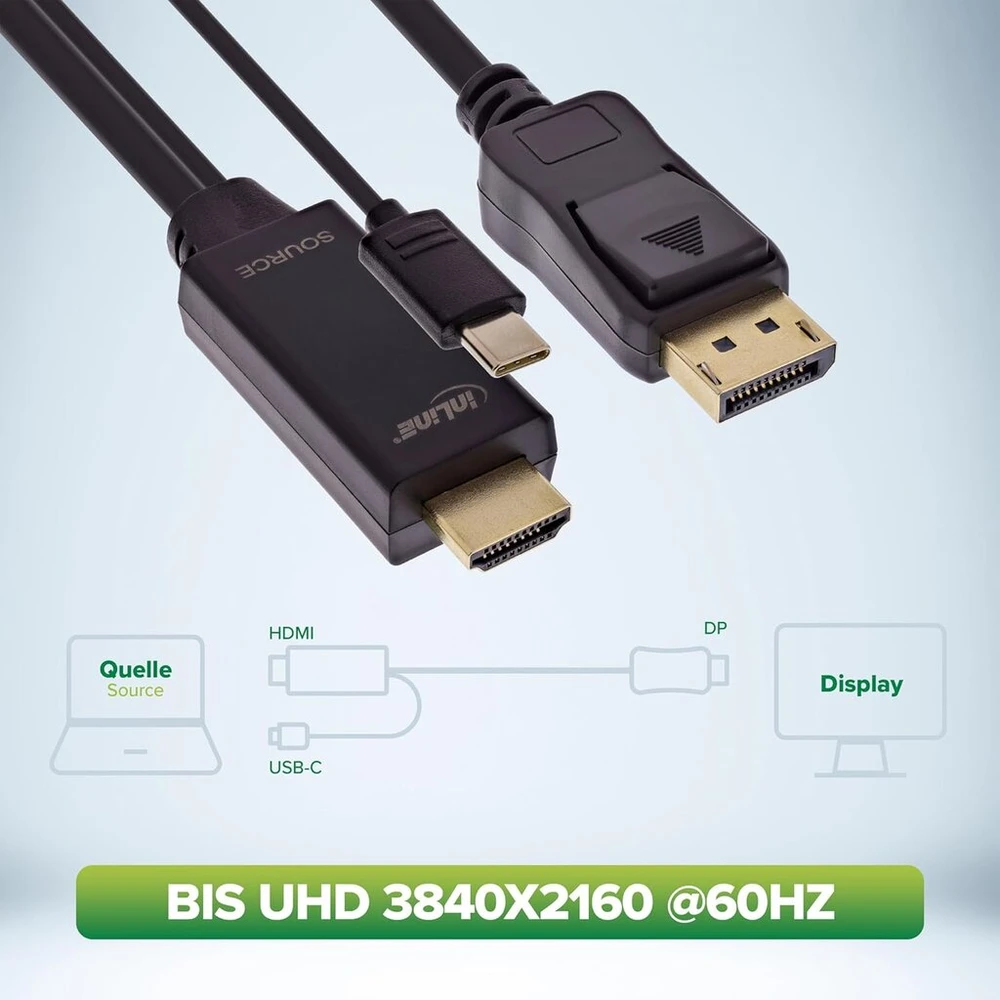 Hdmi į Displayport keitiklio kabelis, 4k 60hz, Usb maitinimas, 1.5m