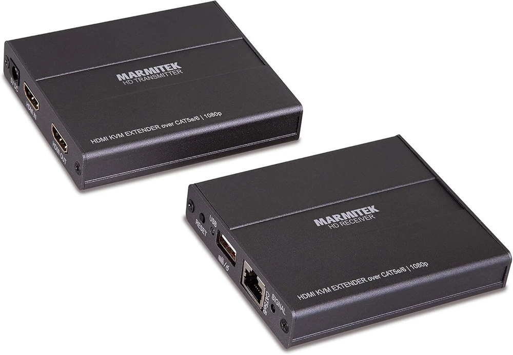 Hdmi ilgintuvas utp - Marmitek Megaview 76 - per 1 cat 5e/6 kabelį - kvm (klaviatūros vaizdo pelė) - poc (maitinimas per kabelį) - full hd - 1080p - 60 m - loopthrough - hdmi plėtiklis - 3d