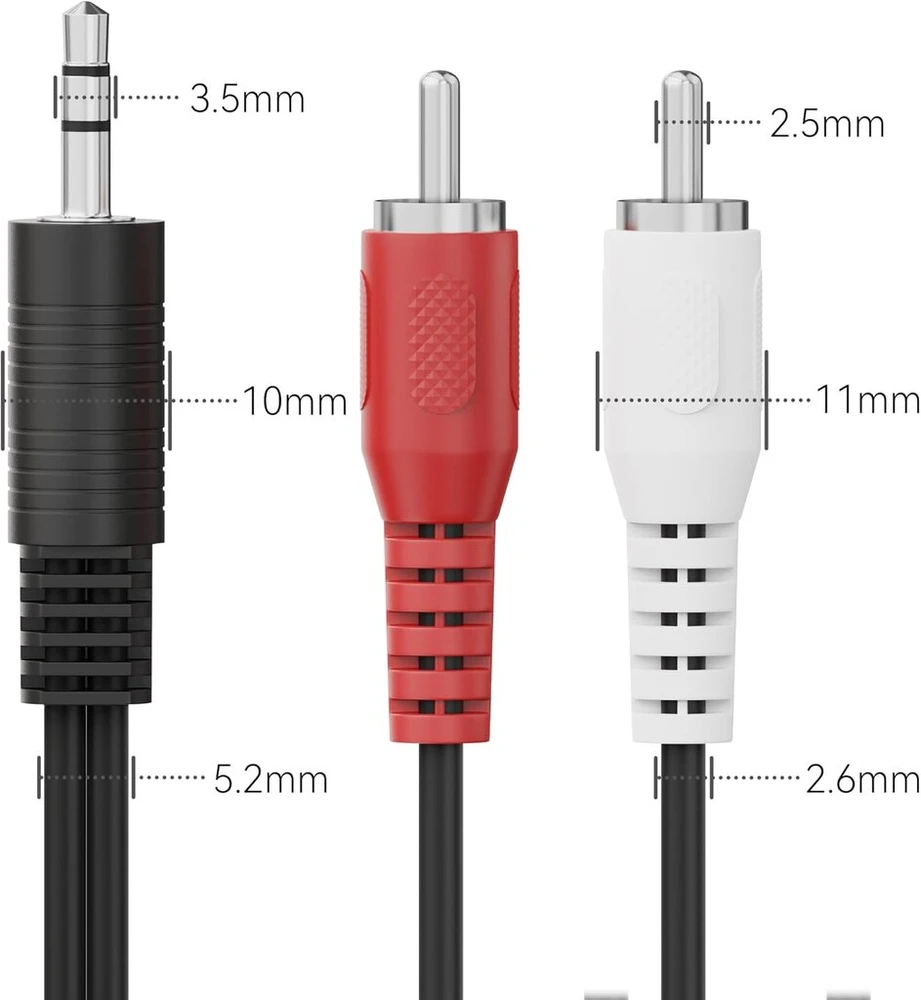 Hdsupply jack į rca kabelį, 3.00 m 3.5 mm aux rca audio kabelis, 3 kontaktų stereo audio, y adapterio kabelis žemų dažnių garsiakalbiui, soundbar'ui, televizoriui, automobiliui, radijui, išmaniajam telefonui, planšetiniam kompiuteriui, juodas