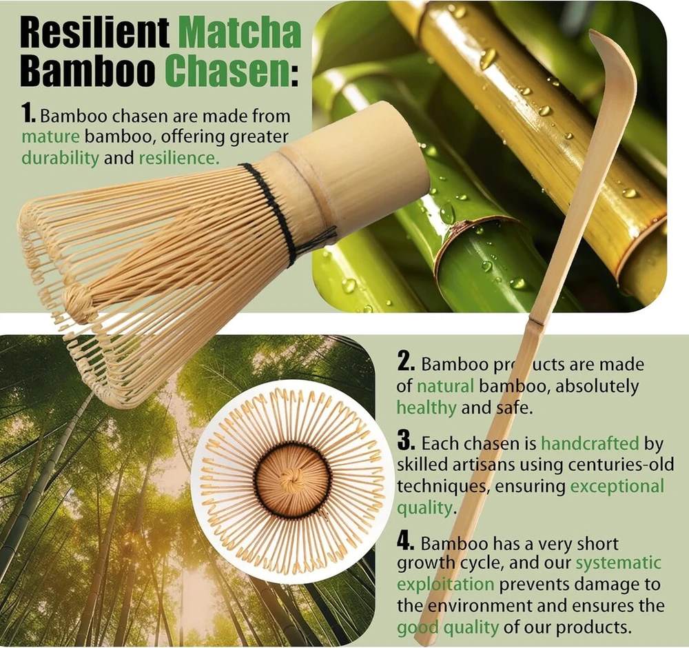 Hei Ming Matcha rinkinys, 8 dalių ceremoninis Matcha arbatos rinkinys, pilkas keramikinis Matcha dubuo ir bambukinė šluotelė