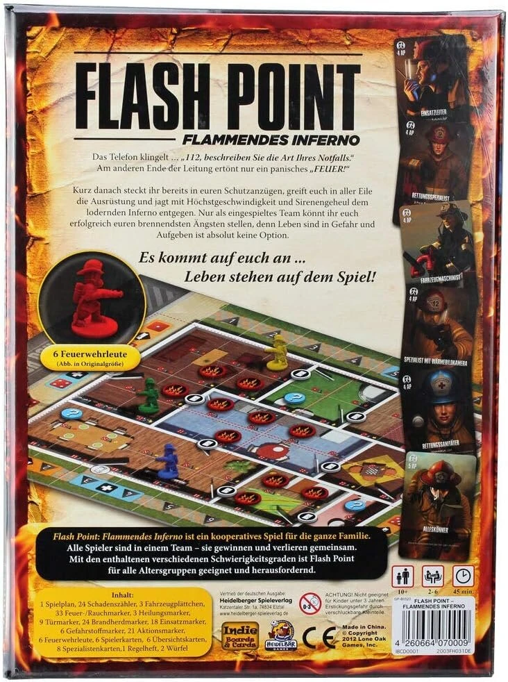 Heidelberger Spieleverlag Flash Point: Flammendes Inferno - Indie Boards & Cards - Vokiečių - Kooperatinis stalo žaidimas - 2-6 žaidėjams - nuo 10 metų, oranžinis