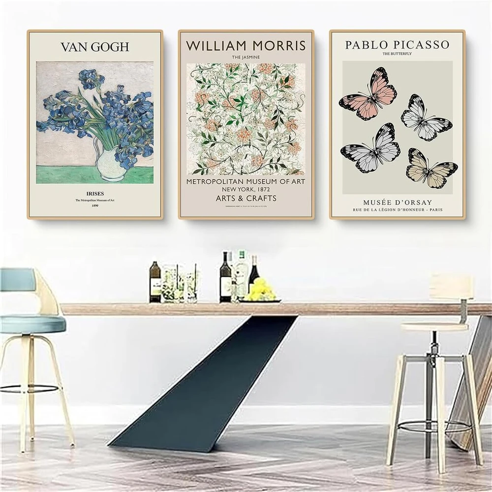 Herfair Matisse plakatų rinkinys iš 3, gėlės drugelis drobės paveikslai svetainei, sienų paveikslai vintažinio stiliaus estetiniai meno atspaudai, be rėmo, sienų dekoracija, meno plakatas miegamajam (40 x 50 cm)