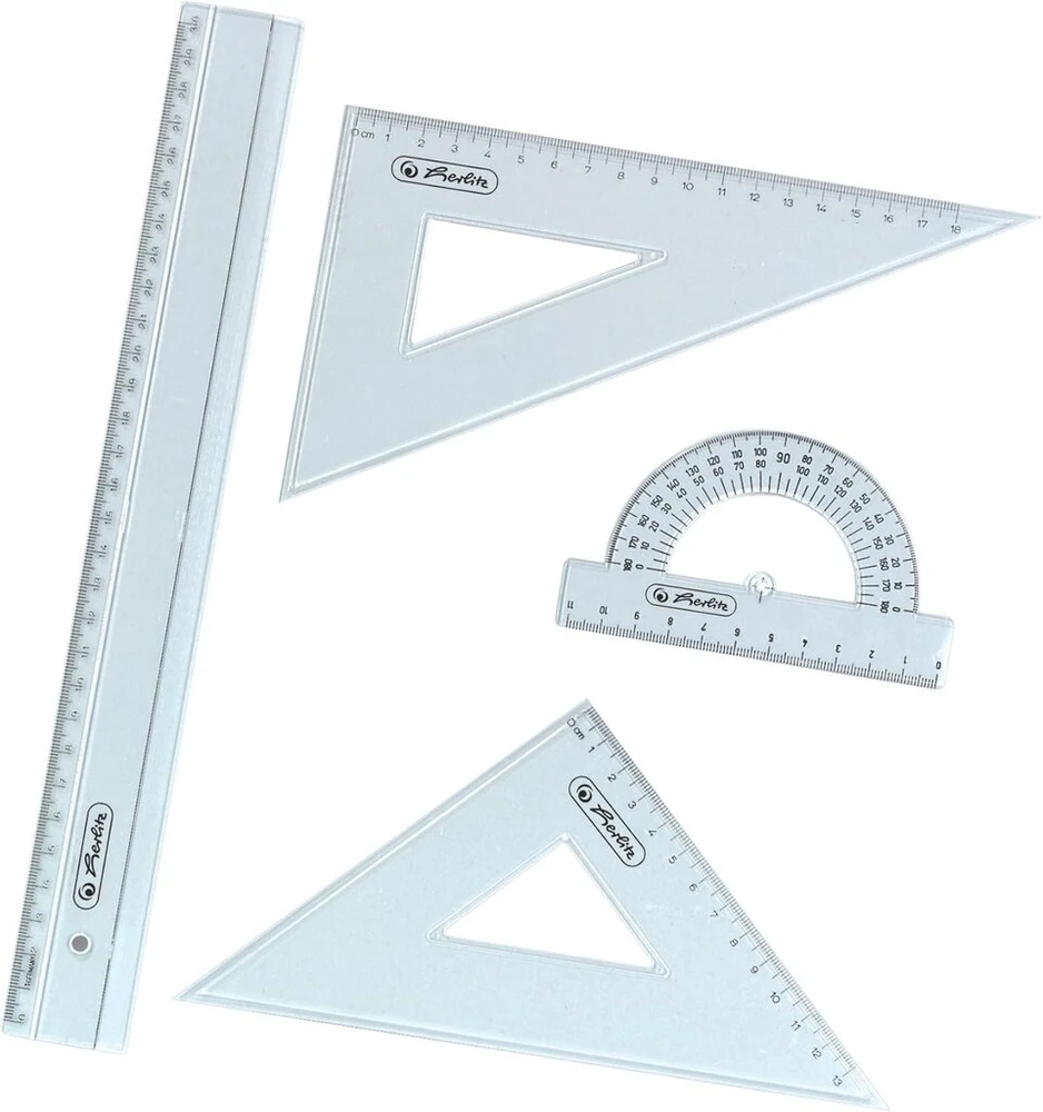 Herlitz Didelis Geometrinis Trikampis su Rankena, Skaidrus 4 dalių rinkinys