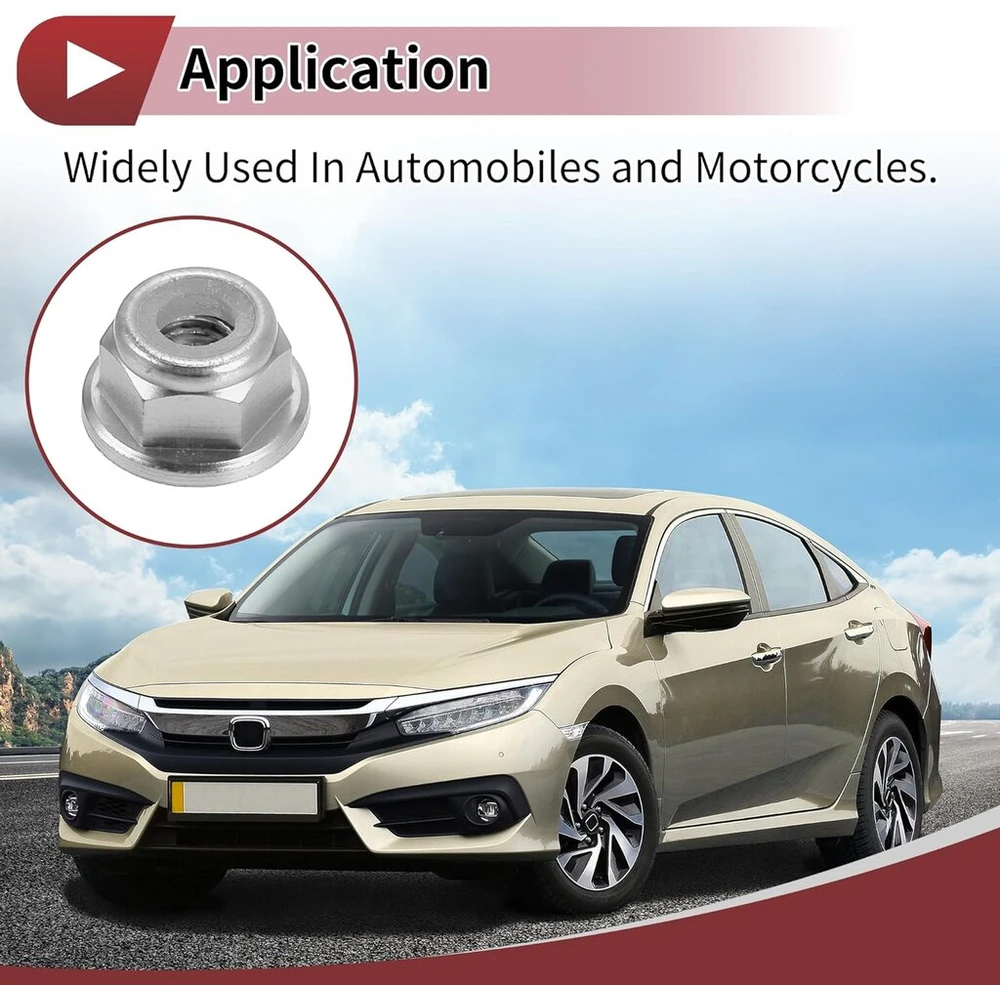 Heroffix M4 automobilinių flanšinių veržlių rinkinys, 5 vnt., aliuminio lydinio, plastikiniai guminiai žiedai, plokščios šešiabriaunės fiksavimo flanšinės veržlės, neslystančios fiksavimo flanšinės sidabro spalvos guminiai žiedai automobiliams ir motocikl
