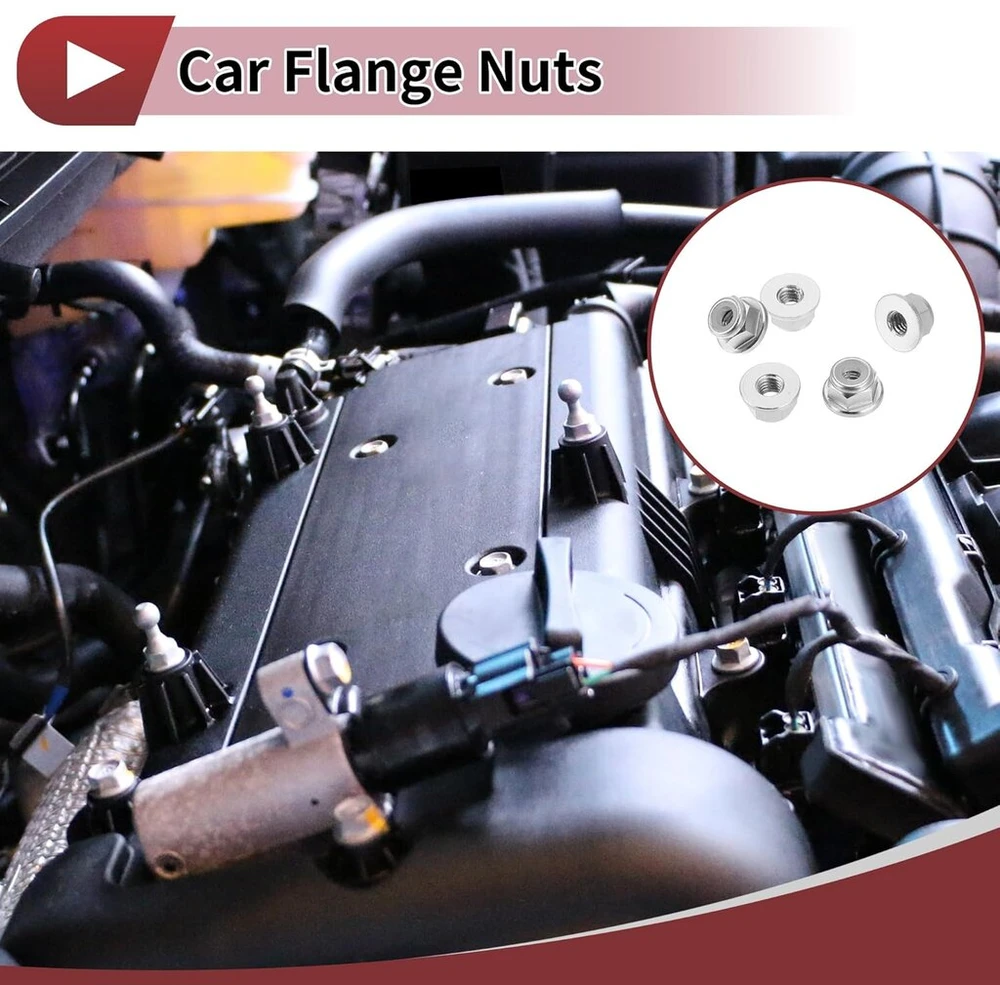 Heroffix M4 automobilinių flanšinių veržlių rinkinys, 5 vnt., aliuminio lydinio, plastikiniai guminiai žiedai, plokščios šešiabriaunės fiksavimo flanšinės veržlės, neslystančios fiksavimo flanšinės sidabro spalvos guminiai žiedai automobiliams ir motocikl