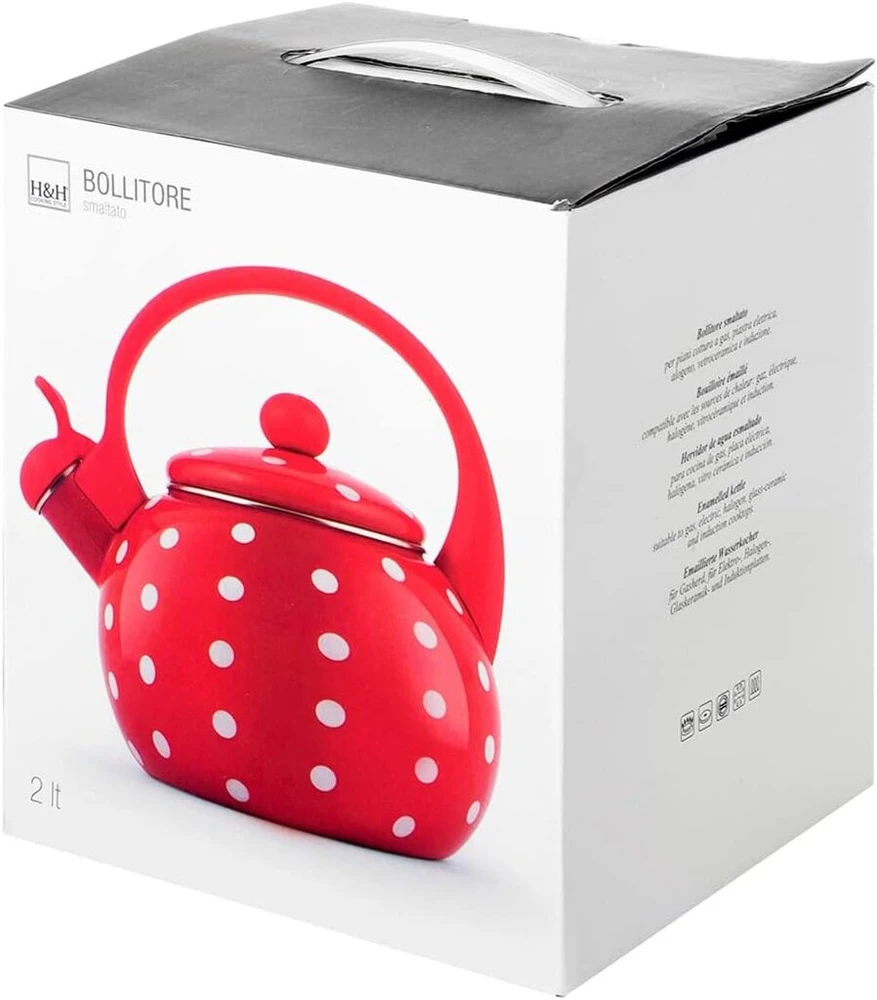 H&h Emaliuotas virdulys dekoruotas raudonais baltais taškais 2 l