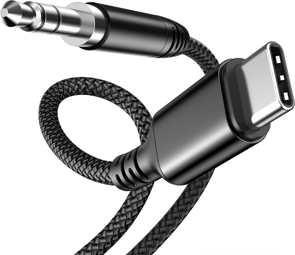 Highwings usb c–aux kabelis 0,5 m juodas, usb c–jack kabelis 3,5 mm aux kabelis automobiliui mobiliojo telefono aux kabelis usb c, skirtas iphone 15, hua-wei p40/p30/p20/mate20, s22/s21/s20/note20/note10/note10+, automobiliui