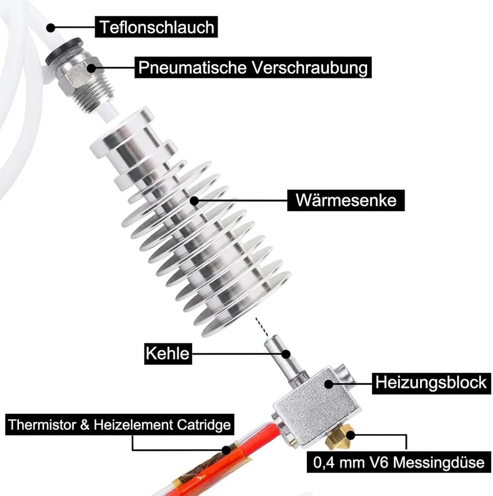Hikudiy Extruder Hotend rinkinys, skirtas Anycubic Mega S, 3d spausdintuvo dalys, spausdinimo galvutės rinkinys su 5 silikoninėmis kojinėmis ir 5 žalvariniais 0,4 mm purkštukais, skirtas Anycubic I3 Mega, I3 Mega X, Mega S, Mega Pro 3d
