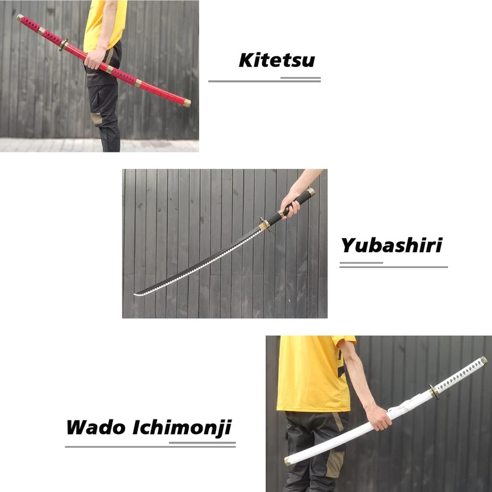 Himmel Store 3 Roronoa Zoro replikos kardų rinkinys, Kitetsu Yubashiri, Wado Ichimonji, Zoro vaidmenų žaidimo priedai, skirti vaidmenų žaidimams ir kolekcijai