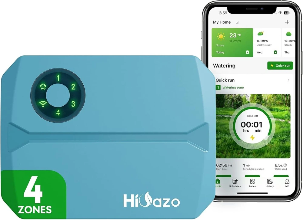 Hioazo Wifi drėkinimo kompiuteris su programėlės valdymu, 4 zonų išmanusis purkštuvų valdymas - 16 drėkinimo programų, apsauga nuo vandens poveikio sodo laistymui, šiltnamiams ir vejai, Hsc-400w