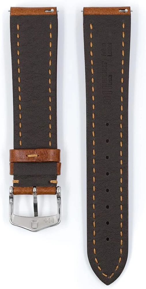 Hirsch vyriškas laikrodžio dirželis, karvės odos, modelis Lucca, 20 mm, aukso rudos spalvos, dirželis.