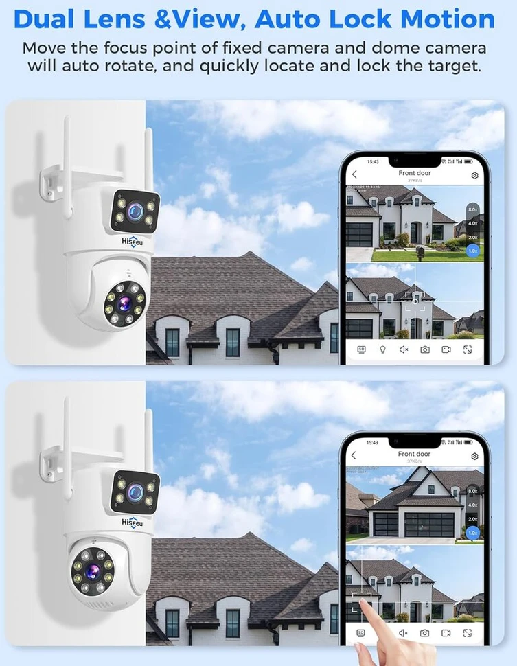 Hiseeu dvigubo objektyvo: 3mp lauko wifi stebėjimo kamera, 2.4g/5g dvigubo vaizdo ptz wifi kamera laukui, 360° besisukantis asmens aptikimas su automatiniu sekimu, spalvotas naktinis matymas, ip66