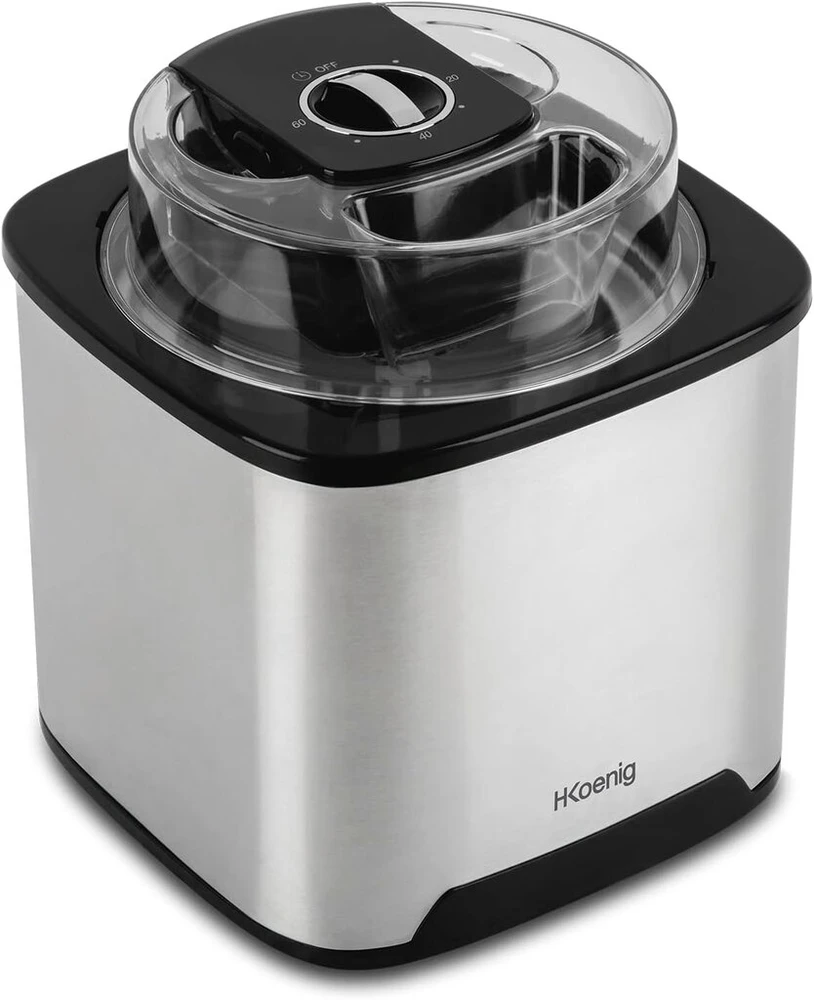 H.koenig Srb80 Ledų gaminimo aparatas, talpa 2 l, 12 W, nerūdijantis plienas, paruošimas per 30–40 min., 30 aps./min., automatinis išjungimas, skaidrus dangtis, išimamas indas, sidabrinis
