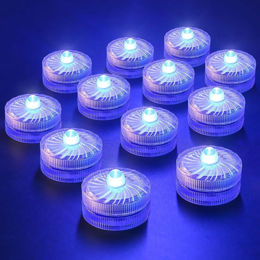 Hl flameless led žvakės, arbatinės žvakutės, mini povandeninis šviestuvas, 100 valandų led tvenkinio apšvietimas, dekoratyviniai šviestuvai tvenkiniui, baseinui, akvariumui, vazai, voniai, spa, vakarėliui, festivaliui (12 vnt., mėlyna)