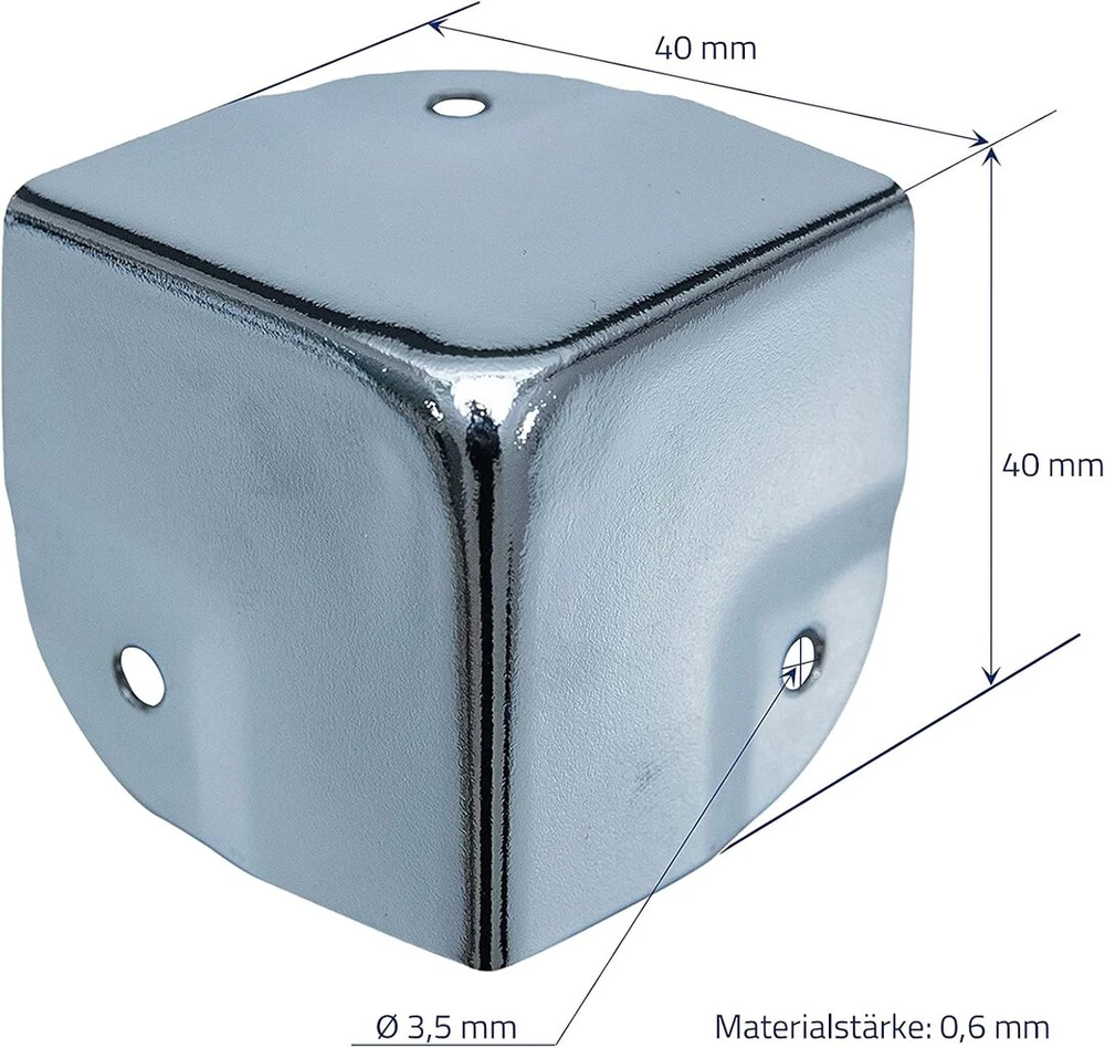 Hmf 14966-09 metaliniai kampų apsaugos lagaminams | 8 vnt. pakuotė | 40 x 40 x 40 mm | galvanizuota sidabrinė