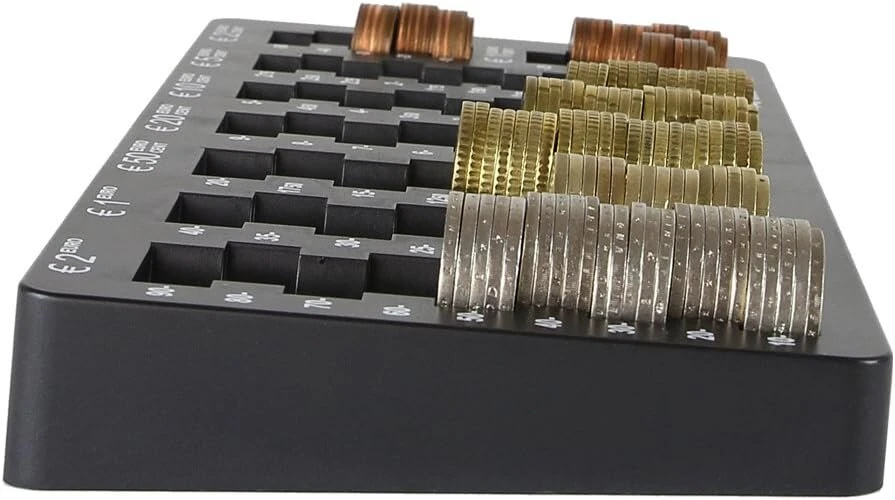 Hmf 282-02 euro monetų skaičiavimo dėklas, nuožulnus, 27,5 x 13 x 3 cm, juodas