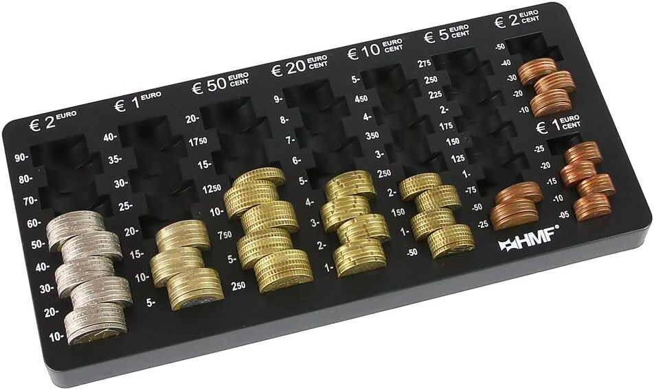 Hmf 282-02 euro monetų skaičiavimo dėklas, nuožulnus, 27,5 x 13 x 3 cm, juodas