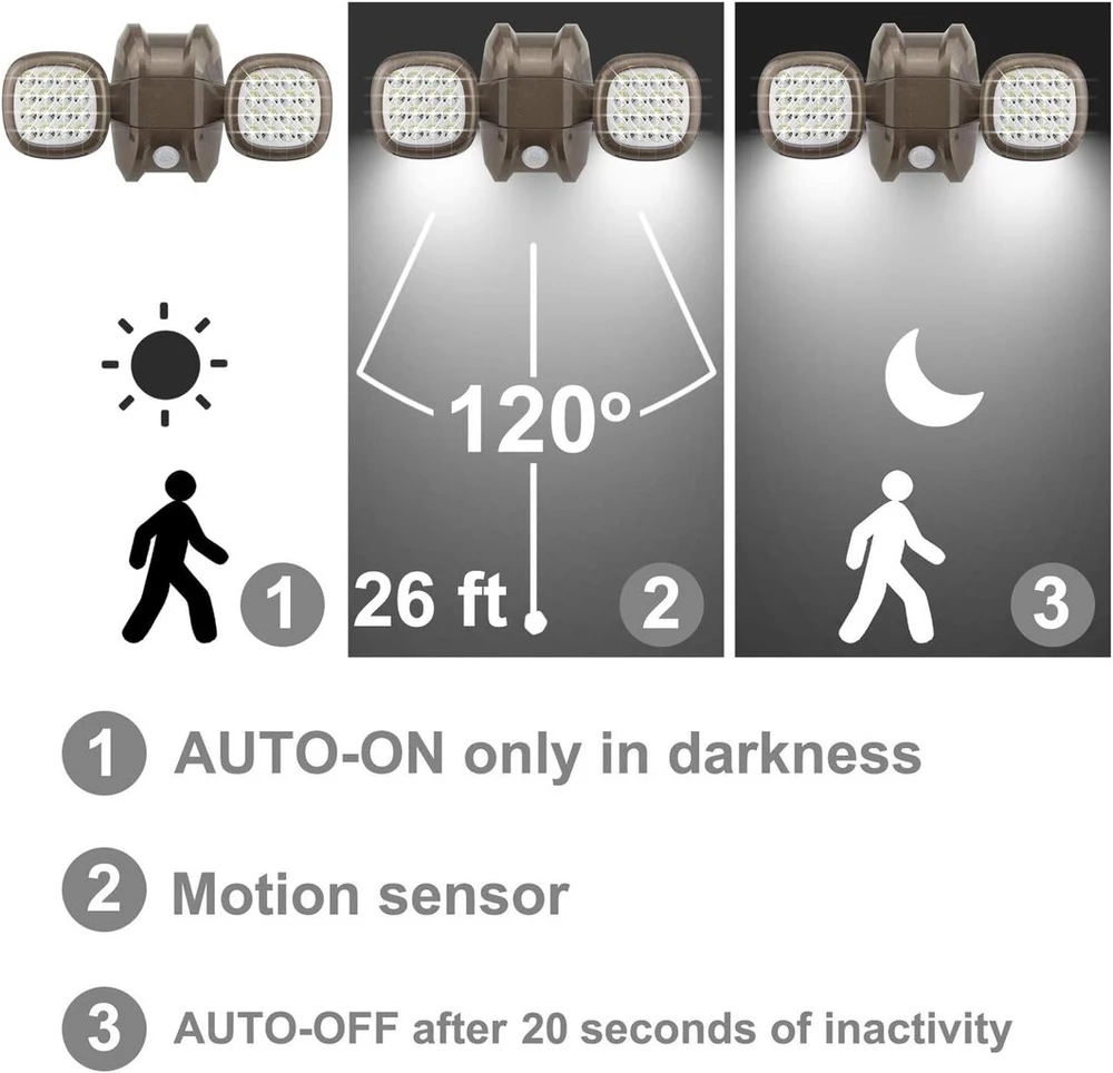 Honwell Led lauko apsaugos apšvietimas, vandeniui atsparus Ip65 belaidis apsaugos šviestuvas, 600 liumenų, judesio jutiklis, lauko baterija, lauko prožektorius, sieninis šviestuvas, apsaugos šviestuvas sodui, bronzinis
