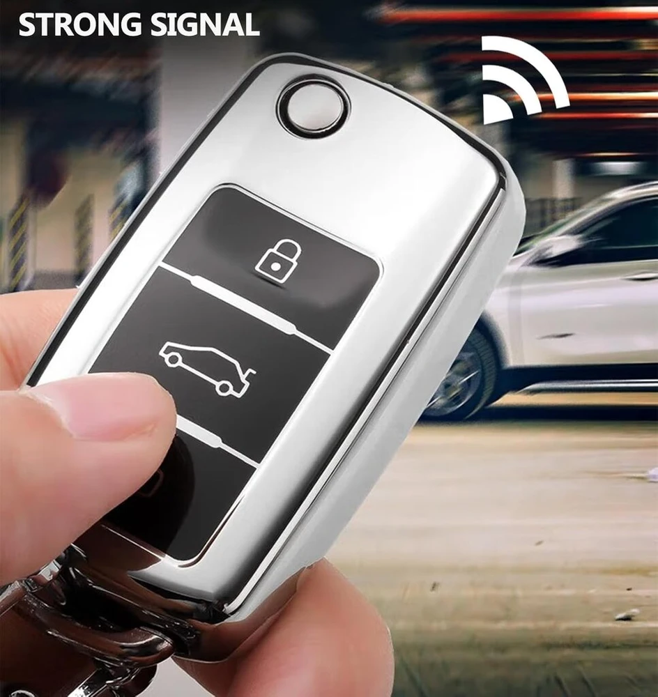 Hoorlz Vw raktų dėklas, skirtas Vw Caddy Jetta Bora Beetle Golf Polo Passat Scirocco Sharan Touran Tiguan T5 Skoda Seat Ibiza Leon Octavia Tpu silikoninis dėklas golfo automobilio rakto dangtelis 3 mygtukai sidabrinis