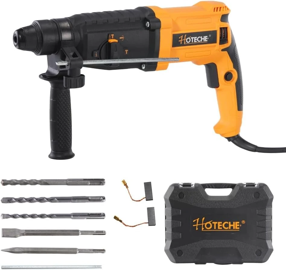 Hoteche sds plus 800 w 26 mm perforatorius, 4 funkcijos (gręžimas/smūginis gręžimas/kalimas/kaltų darymas), 1120 aps/min, 5500 smūgių/min, su priedais