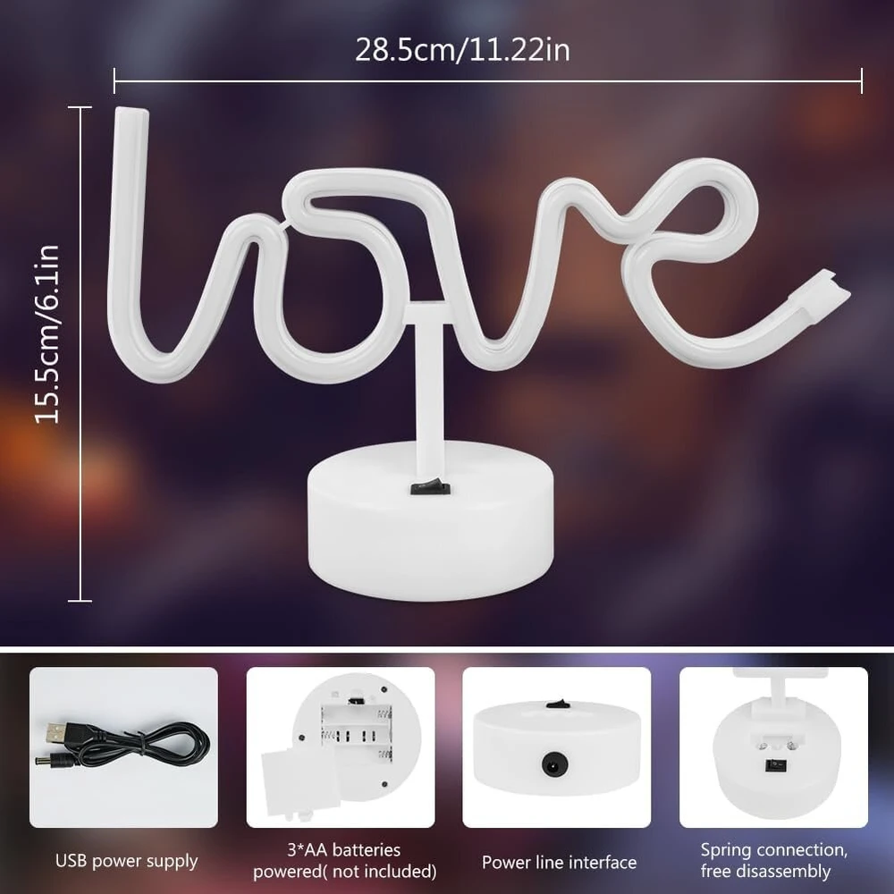 Lova Hotut neoninė lempa su laikikliu, Love - led neoninis ženklas, maitinamas usb/baterijomis, neoninės iškabos