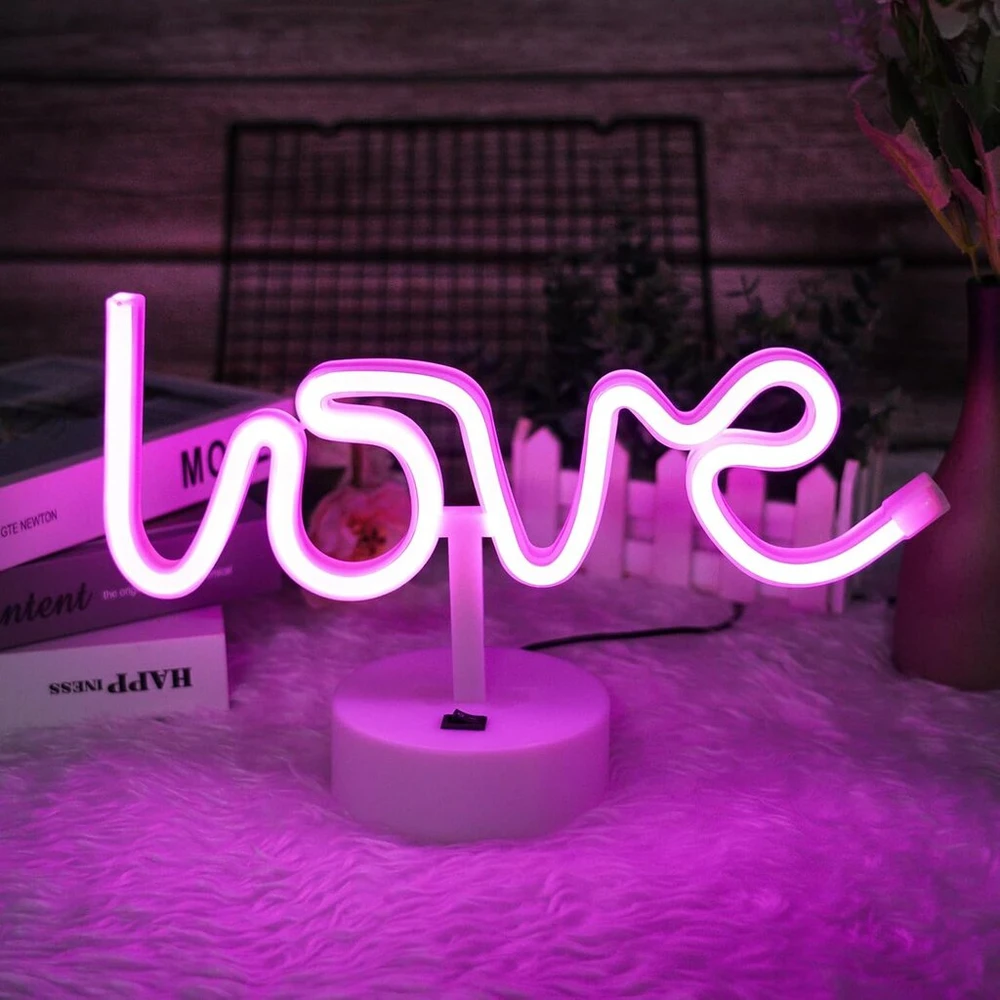Lova Hotut neoninė lempa su laikikliu, Love - led neoninis ženklas, maitinamas usb/baterijomis, neoninės iškabos