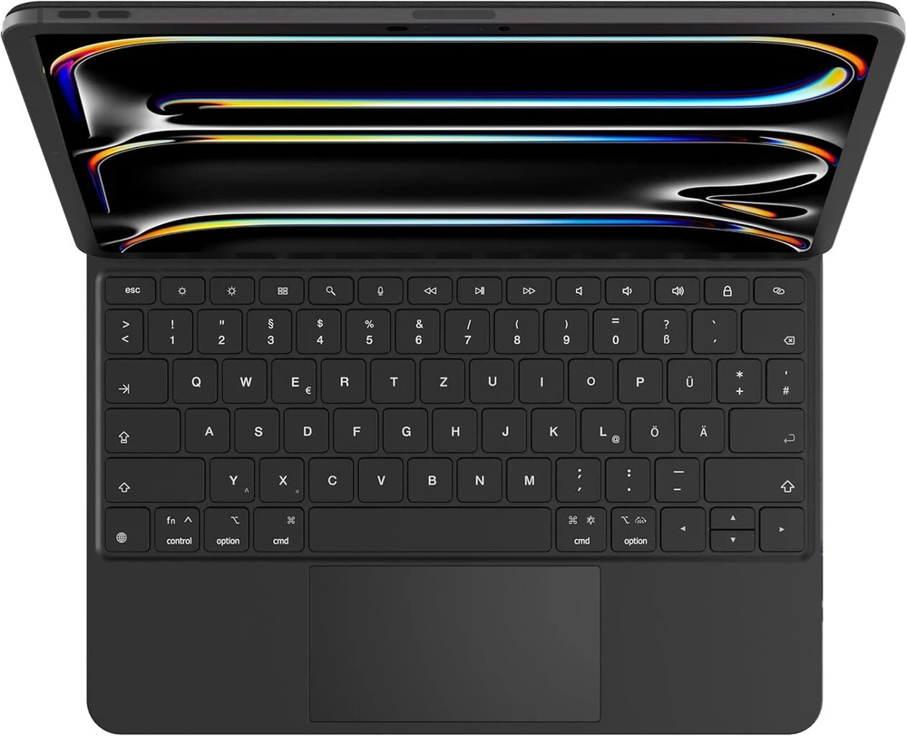 Houcc dėklas su klaviatūra, skirtas Ipad Pro 2024 13 colių M4, Bluetooth klaviatūra su magnetiniu stovu, jutiklinė dalis, 7 spalvų apšvietimas, Qwertz išdėstymas, juodas