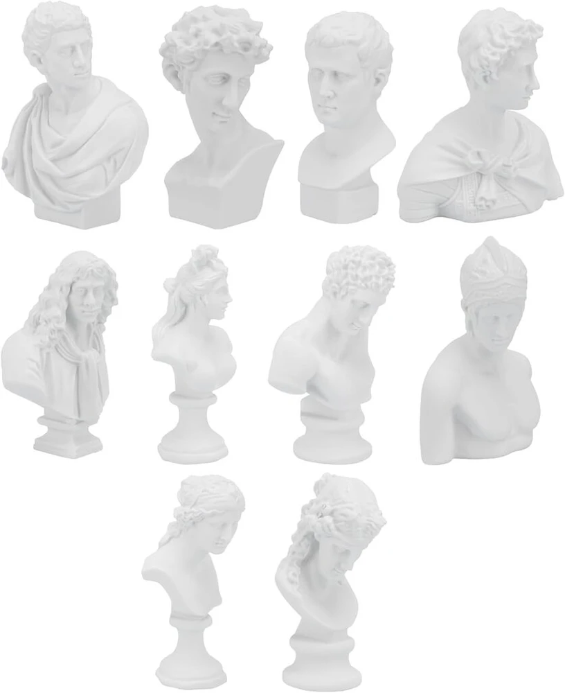 Housoutil mini gipso statulėlės, 10 vienetų pakuotė graikų mitologijos mini biustų statulos, mažas graikiškas gipso biustas, pagamintas iš dervos, skirtas stalo dekoravimui biure