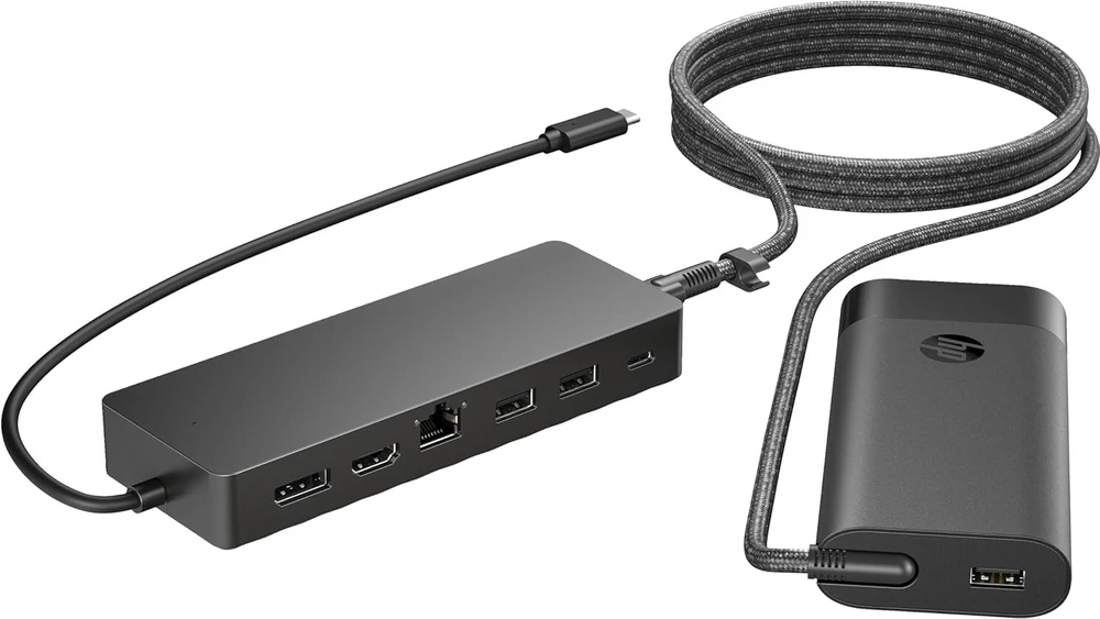 Hp universalus usb-c šakotuvas ir nešiojamojo kompiuterio maitinimo šaltinis