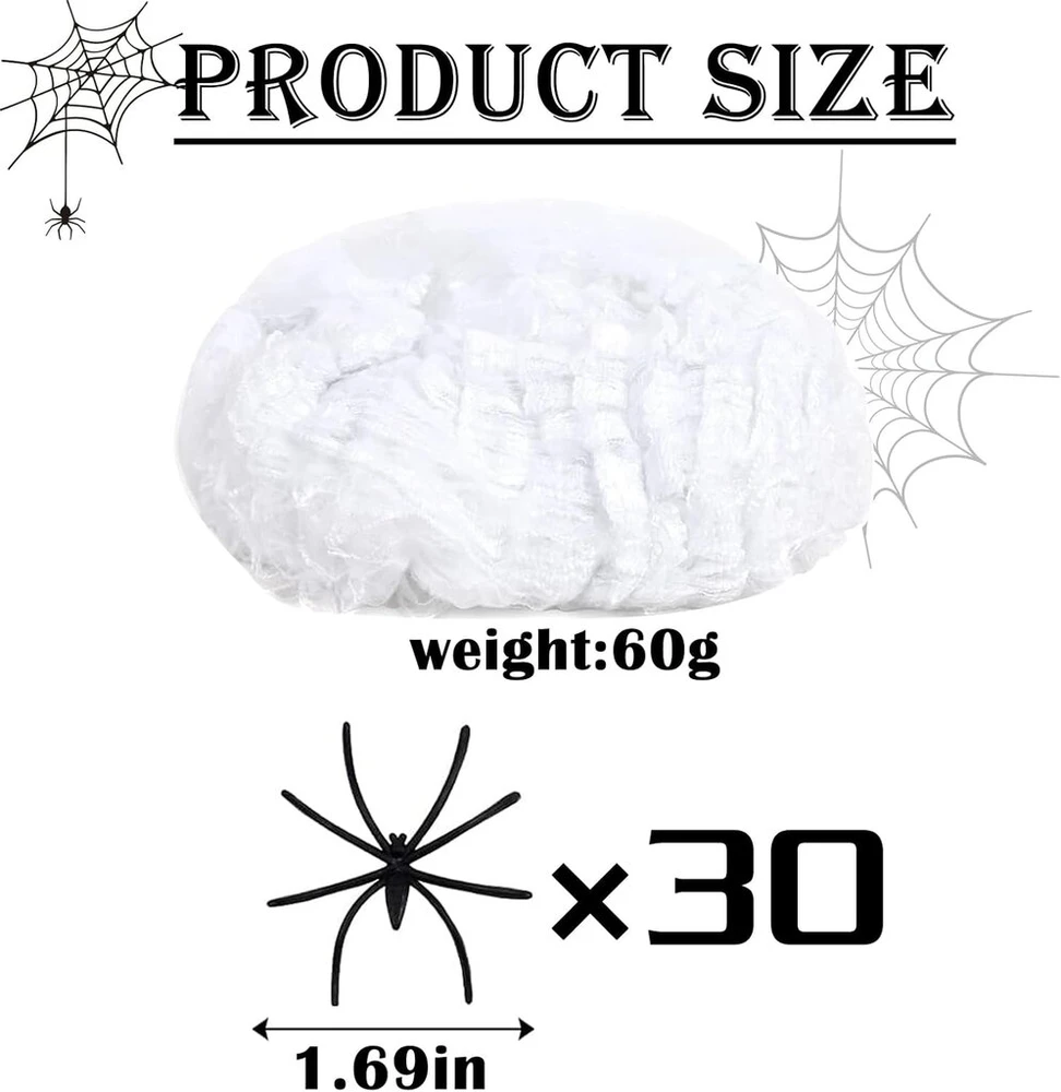 Hslpsm 60 g voratinklis, 30 plastikinių vorų pakuotė, baisūs Helovino dekoratyviniai voratinkliai laukui, vidaus sodui, valgomojo stalui, durims, luboms, langui, siaubo namui, kiemo baisi dekoracija