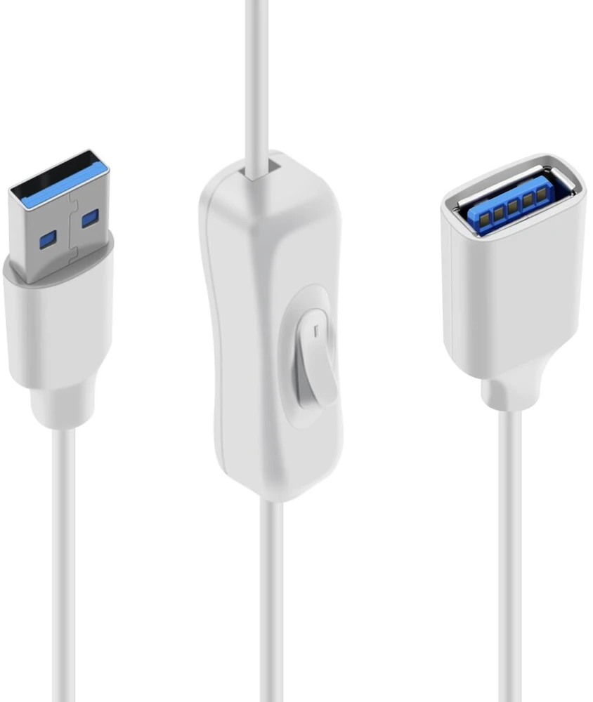 Hualisiji Usb 3.0 ilginimo laidas su jungikliu, Usb 3.0 laidas su jungikliu, palaiko 5 gbps duomenų perdavimą ir maitinimą, skirtas kompiuteriui, nešiojamam kompiuteriui, Usb ventiliatoriui, Led (baltas, 1,5 m)