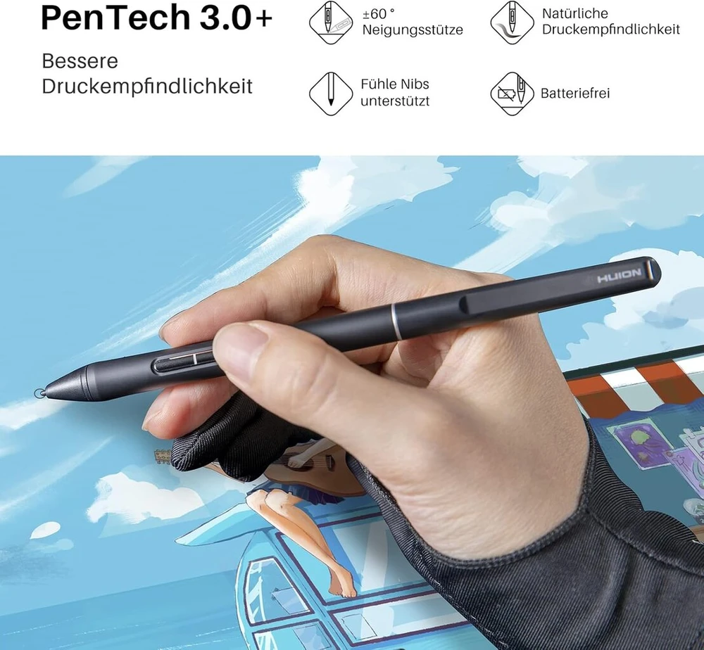 Huion pw550s baterijomis nepildomas plonas rašiklis, pentech 3.0+ rašiklio technologija, plonesnis laikiklis