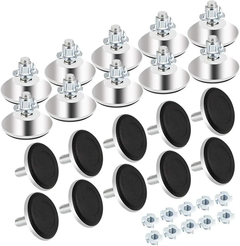 Huyiwei 20 vnt. reguliuojamos baldų kojelės metalinės kojelės m8x20mm reguliavimo varžtai baldų išlyginimo kojelėms su veržlėmis spintelės stalo sofai (juodos)