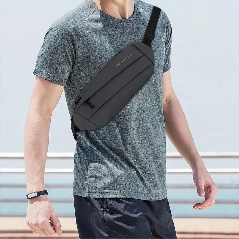 Huzbuz juosmens krepšys vyrams ir moterims, diržo krepšys, krūtinės krepšys, vyrams, didelės talpos, atsparus vandeniui, stilingas crossbody krūtinės krepšys su reguliuojamu dirželiu vakarėliams, sportui ir kelionėms (pilkas), pilka, juosmens krepšys