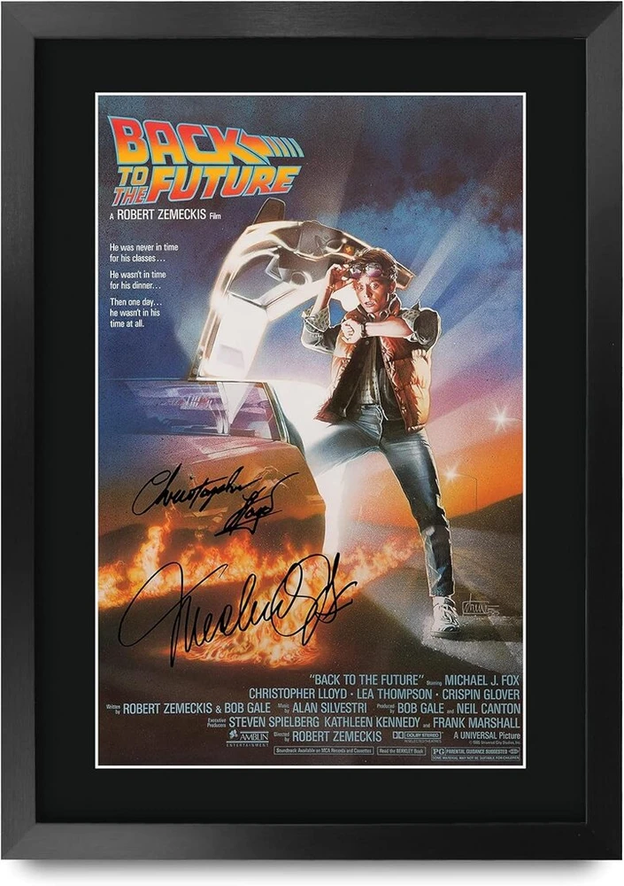 Plakatas Hwc Trading Atgal į ateitį A3 įrėmintas pasirašytas spausdintas autografų paveikslėlio nuotraukų ekranas dovana christopher lloyd michael j fox filmų gerbėjams