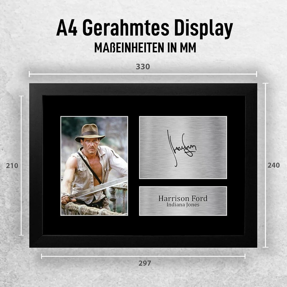 Plakatas Hwc Trading Fr A4 Harrison Ford Indiana Jones - A4 įrėminti dovanų spaudiniai, pasirašyta autografų nuotrauka filmų suvenyrų gerbėjams - A4 įrėminta